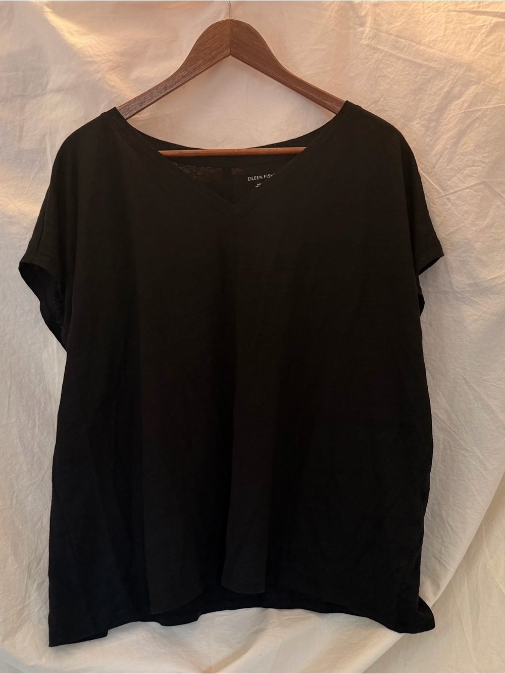 NWOT Eileen Fisher Black V-Neck Boxy Short Sleeve Top